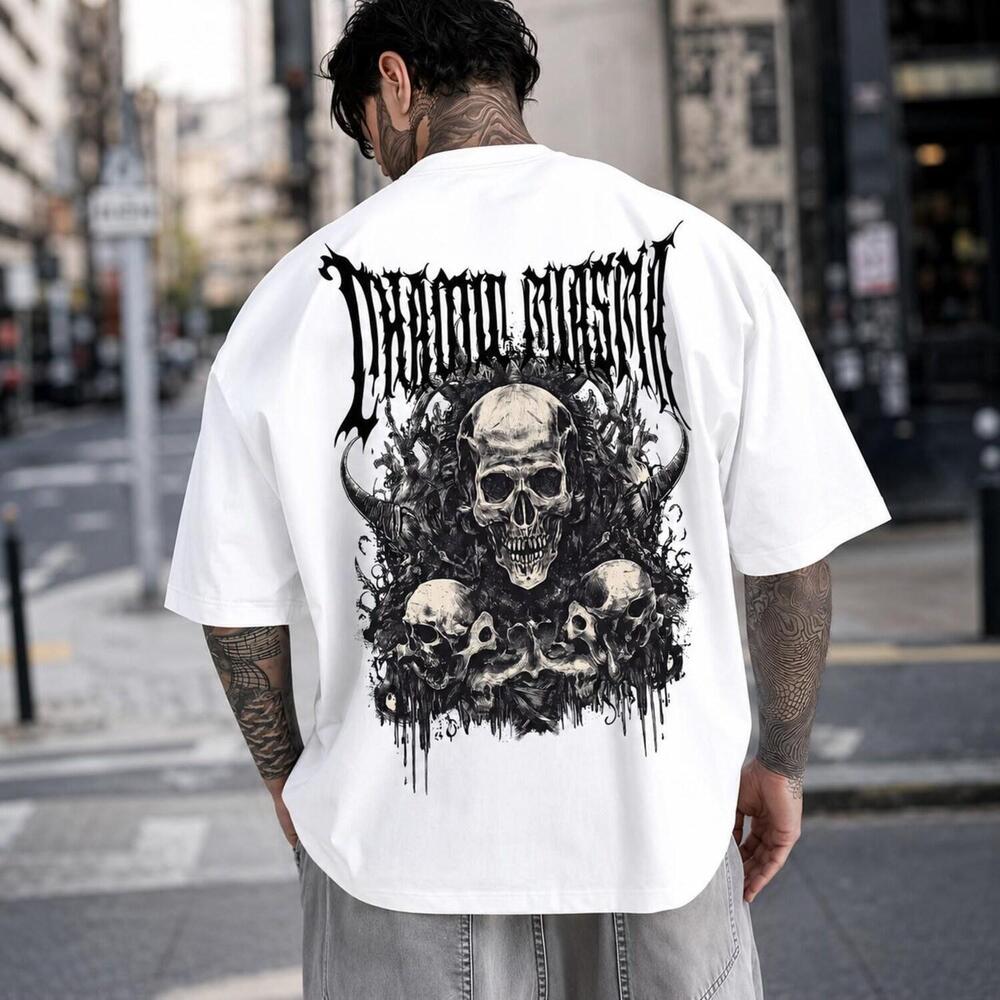MenS  Skull T-Shirt, Gothic Horror Back Print Tee